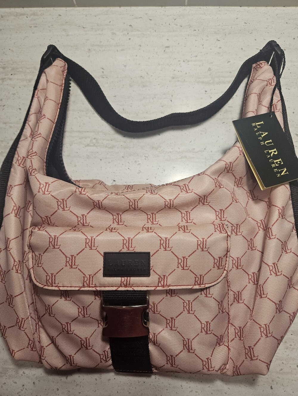 Lauren Ralph Lauren Pink Nylon Monogram Hobo Shoulder Bag NWT